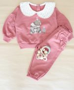 Kız Çocuk Bebe Yakalı Baskılı Pamuklu Paçaları Lastikli Altüst Takım