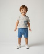 %100 Pamuklu Waffle Erkek Bebek Aslan Baskı ve Aplikeli Çıtçıtlı Tshirt & Patlı Düğmeli Şort Takım - Görsel 9