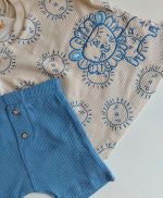 %100 Pamuklu Waffle Erkek Bebek Aslan Baskı ve Aplikeli Çıtçıtlı Tshirt & Patlı Düğmeli Şort Takım - Görsel 7