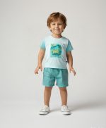 %100 Pamuklu Waffle Natural Erkek Bebek Tropikal Baskılı Çıtçıt Yakalı Tshirt&Şort Takım - Görsel 3