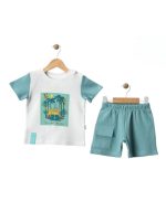 %100 Pamuklu Waffle Natural Erkek Bebek Tropikal Baskılı Çıtçıt Yakalı Tshirt&Şort Takım - Görsel 2