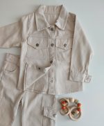 %100 Pamuklu Kız Çocuk Gabardin 3'lü Takım (Cepli Gömlek-Uzun Kollu Body-Kargo cepli Pantolon) - Görsel 2