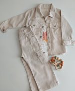 %100 Pamuklu Kız Çocuk Gabardin 3'lü Takım (Cepli Gömlek-Uzun Kollu Body-Kargo cepli Pantolon)