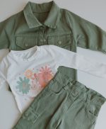 %100 Pamuklu Kız Çocuk Gabardin 3'lü Takım (Cepli Gömlek-Uzun Kollu Body-Kargo cepli Pantolon) - Görsel 9