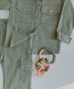 %100 Pamuklu Kız Çocuk Gabardin 3'lü Takım (Cepli Gömlek-Uzun Kollu Body-Kargo cepli Pantolon) - Görsel 6